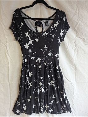Hot Topic Black and White Celestial Fit-and-Flare Dress